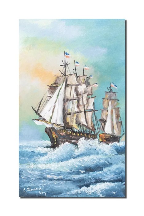 Tablou pictat manual, Veliere in bataia vantului, 50x30cm ulei pe panza, Constantin Feraru