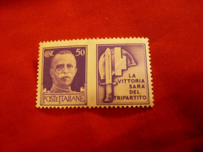 2 Timbre Italia 1942 - V.Emanuel , cu vigneta 50C violet si 30C