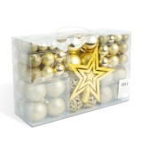 Cumpara ieftin Set 100 Decoratiuni pentru Bradul de Craciun, Globuri cu Diametru de 3-6 cm si Varf Stea, Culoare Auriu