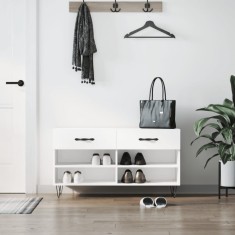 Bancheta pantofar, alb extralucios, 102x35x55 cm, lemn compozit foto