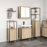 vidaXL Set Mobilier Baie 3 Piese Stejar Sonoma, Lemn Prelucrat, Maro, Dulap Lavoar 60cm, Dulap Inalt 165cm, Dulap Mediu 95cm