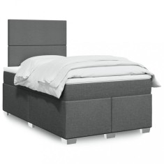 vidaXL Pat box spring cu saltea, gri &icirc;nchis, 120x190 cm, textil 3292721