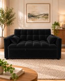Canapea extensibila 2 locuri 140x77x90 cm Tapitata Catifea Neagra Model One (cod:25085)