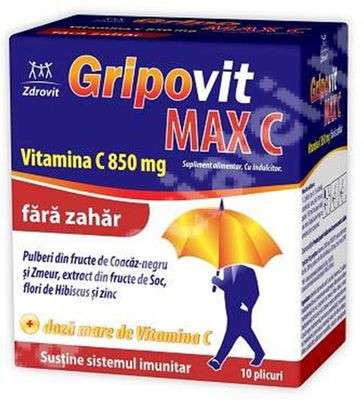 Gripovit Max C fara zahar, 10 plicuri, Zdrovit foto