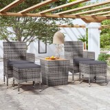 Gossi set mobilier gradina, 5 piese, gri, poliratan si lemn acacia
