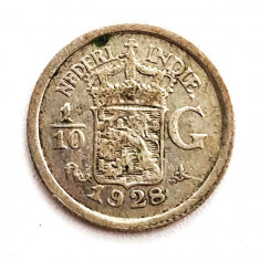 moneda argint Indiile Olandeze de est ( Indonesia 0 1/10 gulden 1928 _ km # 311