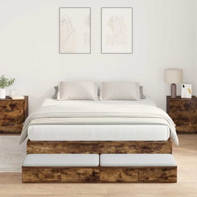 vidaXL Cadru de pat cu depozitare Stejar fumuriu 226.5 x 135 x 31.5 cm 3335705 foto