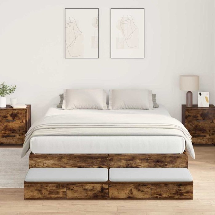vidaXL Cadru de pat cu depozitare Stejar fumuriu 226.5 x 135 x 31.5 cm 3335705