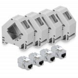 Set 4 Mufe CAT6A de 10 Gbit cu 4 carcase pentru cabluri Ethernet RJ45, Kwmobile, Gri, Metal, 47696.04