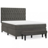 Cumpara ieftin Pat box spring cu saltea, gri inchis, 140x200 cm, catifea