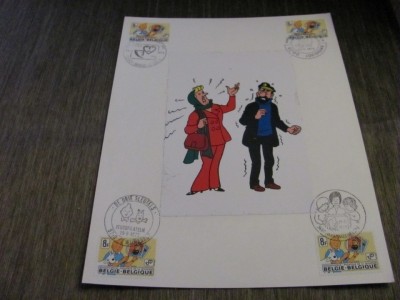FDC Vintage Belgia 1979,Tintin și Căpitanul Haddock, 4 Timbre Obliterate 8Fr, Ștampile Speciale, Ediție Limitată Herg&amp;eacute;, foto