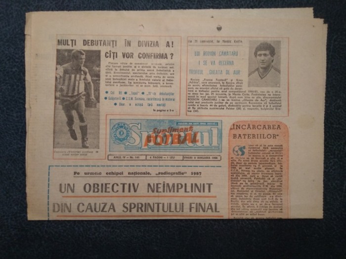 ZIARUL SPORTUL SUPLIMENT FOTBAL 8 IANUARIE 1988