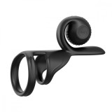 Inel Penis Stimulator Jovi, Telecomanda, Silicon, Magnetic, Negru, 2 Motoare, 5 Viteze, Impermeabil