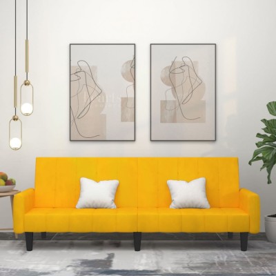 vidaXL Canapea extensibilă cu 2 locuri, galben, catifea 375781 foto