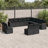 Cumpara ieftin Gossi set mobilier de gradina cu perne, 13 piese, negru, poliratan