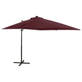 vidaXL Umbrelă &icirc;n consolă cu st&acirc;lp și LED-uri, roșu bordo, 250 cm