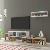 Set 2 componente comoda TV Malvik cu un raft alb / stejar safir [en.casa] HausGarden Leisure, [en.casa]