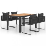 vidaXL Set mobilier masă de grădină, 5 piese, negru și maro, ratan PVC