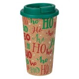Pahar Plastic cu Plută și Capac Verde, Capacitate 0.5L, Model Crăciun, Multicolor, Oem