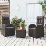 vidaXL Set șezlonguri grădină, 3 piese, negru, poliratan&amp;lemn acacia