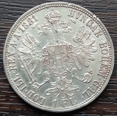 (A695) MONEDA DIN ARGINT AUSTRIA - 1 FLORIN 1881, EROARE - MATRITA SPARTA LA GAL foto