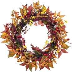 Hife Coroana de toamna pentru u?a de toamna, frunze de ar?ar, dovleac, cone de pin, coroana de recolta pentru u?a din fa?a, decora?iuni de Halloween d foto