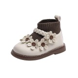 Cumpara ieftin Pantofiori albi pentru fetite cu ciorapel - Floricele (Marime Disponibila: