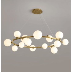 Candelabru modern, culoare corp auriu, 15 globuri albe, dulie G9, inaltime reglabila 1M