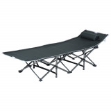 Outsunny Pat Pliabil cu Buzunare de Depozitare si Geanta pentru Transport, Pat de Camping Capitonat si Inaltat, 188x64.5x53 cm, Gri