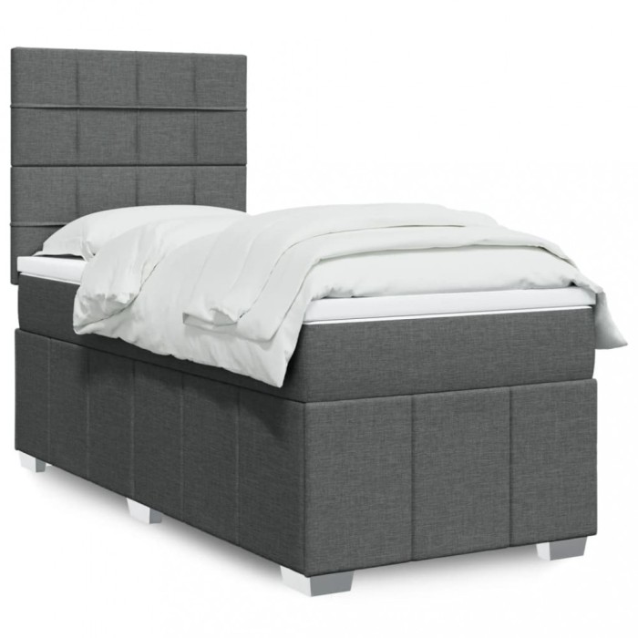 vidaXL Pat box spring cu saltea, gri &icirc;nchis, 100x200 cm, textil 3293880