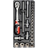 Yato YT-5537 - Set capete chei tubulare 10-32 mm patrat 1/2 inch 24 bucati