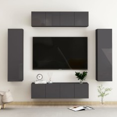 Set de dulapuri TV, 6 piese, gri extralucios, lemn prelucrat