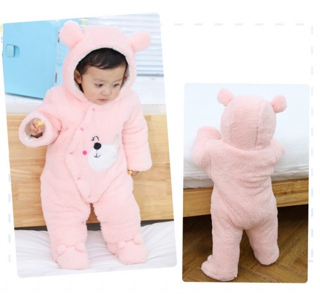 Combinezon plusat roz - Ursulet (Marime Disponibila: 3-6 luni (Marimea 18