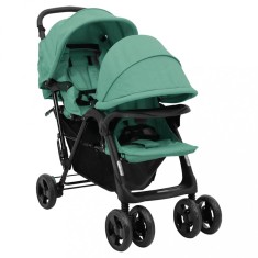 vidaXL Cărucior pentru gemeni &icirc;n tandem, verde, oțel