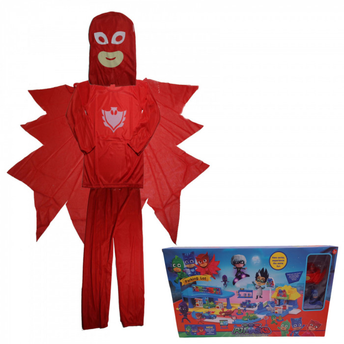 Costum pentru copii IdeallStore&reg;, Red Owl, marime 7-9 ani, 120-130, rosu, cu garaj inclus