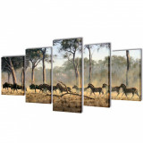 Set Tablouri Imprimate De P&acirc;nză Zebre 200 x 100 cm 241583, General