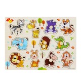 Puzzle educativ incastru &AElig;lements&reg;, stil Montessori, model Animale salbatice, din lemn, 30x22 cm, Oem