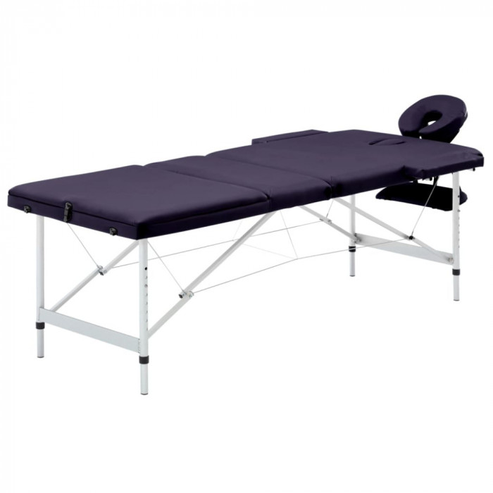 Masă de masaj pliabilă, 3 zone, violet, aluminiu