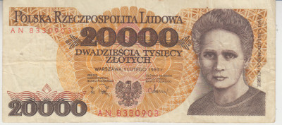 M1 - Bancnota foarte veche - Polonia - 20000 zloti - 1989 foto