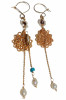 B194. Cercei asimetrici love-story, turcoaz perle, fir Aurit, 9 cm, DeLux, Nou