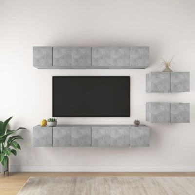 vidaXL Set de dulapuri TV, 8 piese, gri beton, lemn prelucrat 3079147 foto