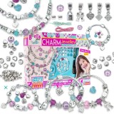 Cumpara ieftin Set pentru creat bratari si lantisoare pentru copii, cu pandantive, margele si accesorii pentru bijuterii, multicolor, aproximativ 110 elemente