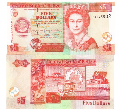 Belize 5 Dolari 2020 P-67 UNC foto