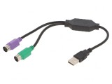 Adaptor USB 2.0 PS/2 Dual 0.3m Negru, Gembird