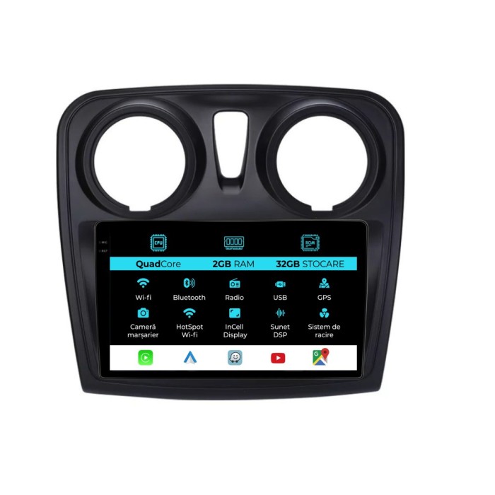 Navigatie Dedicata Dacia Logan Sandero (2012-2020), 9Inch, 2Gb Ram, 32Gb Stocare, Carplay