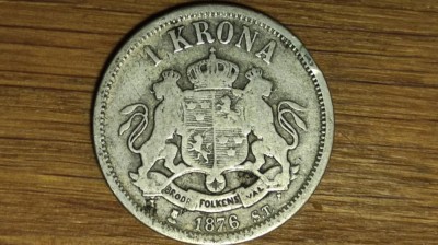 Suedia - moneda de colectie argint 800- 1 krona / coroana 1876 - Oscar II - raruta ! foto