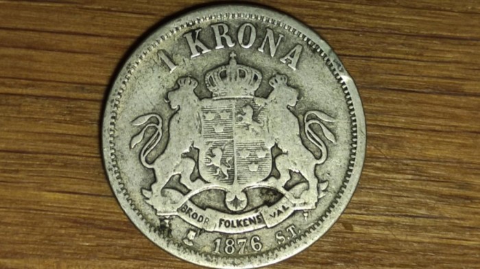 Suedia - moneda de colectie argint 800- 1 krona / coroana 1876 - Oscar II - raruta !