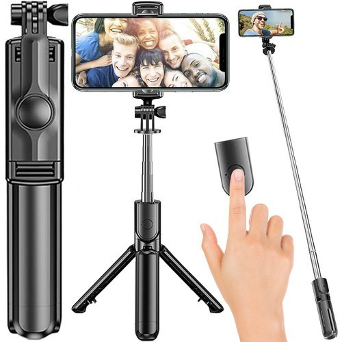 Selfie stick/trepied 2 in 1, telecomanda, Bluetooth, multifunctional, plastic/aluminiu, negru