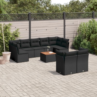 Gossi set canapele de gradina cu perne, 10 piese, negru, poliratan foto
