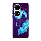 Husa compatibila cu Huawei P40 Pro model Neon girl portrait, Silicon, TPU, Viceversa, Transparent, Carcasa